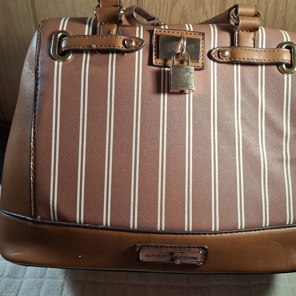 Adrienne Vittadini Brown and Cream Striped Satchel